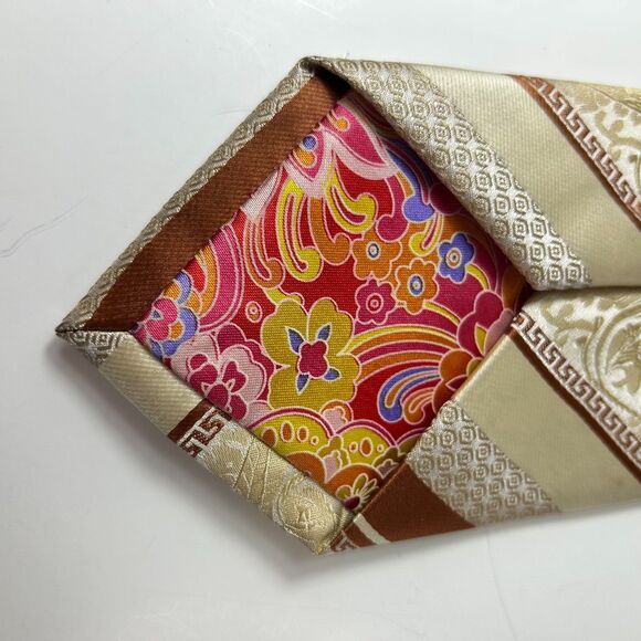 Sparks John Sparks Beige Ivory Chestnut Diagonal Stripe Jacquard Print Tie - Picture 7 of 11